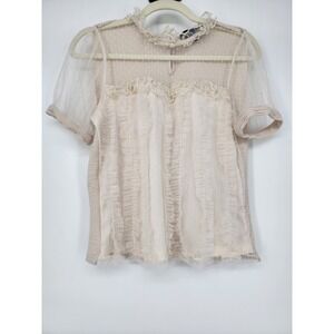 Women Chiffon Frilly Ruffle Blouse Ivory Coquette Cottage Fairy Bride Top SM